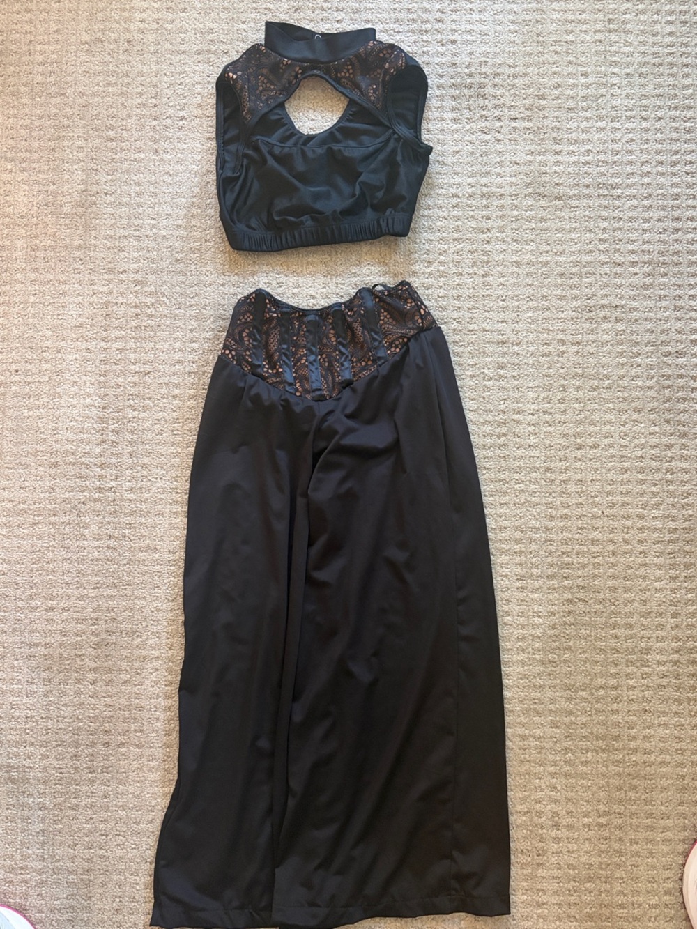 Black with lace pants and crop top dance costume